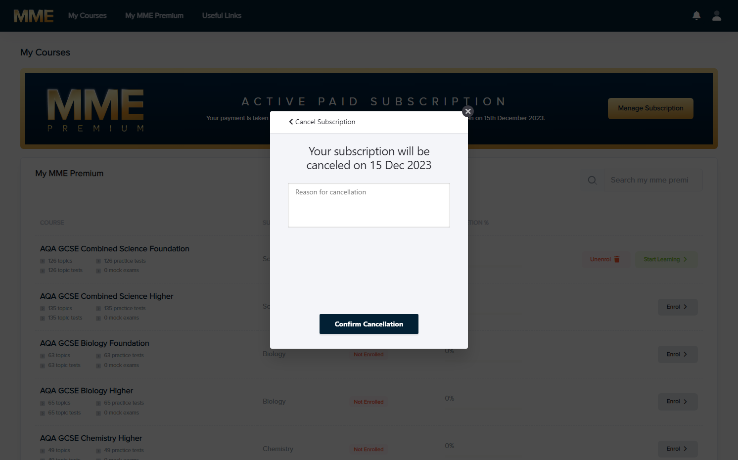 Click on Confirm Cancellation.
