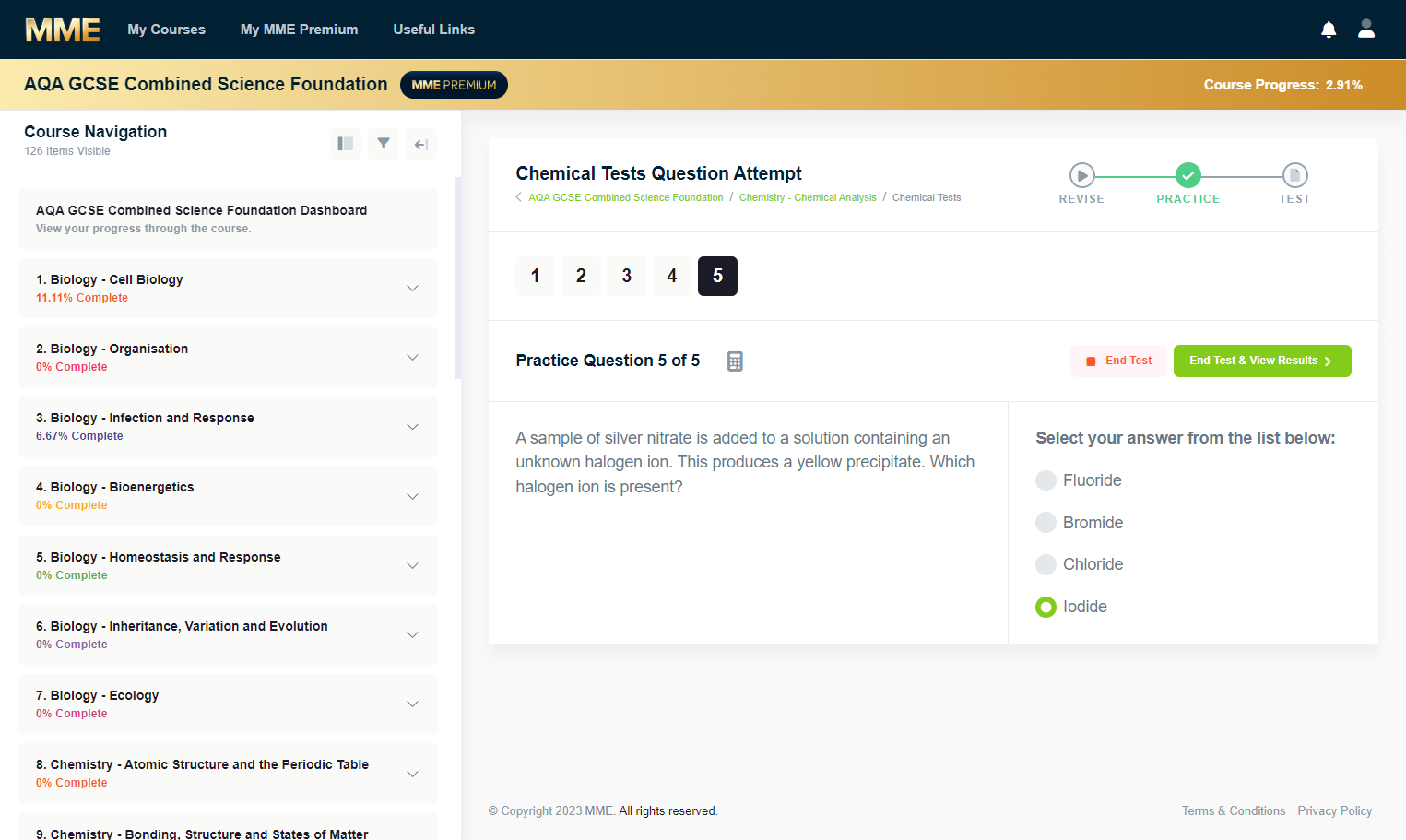 Once you have answered all the questions, click 'End Test & View Results