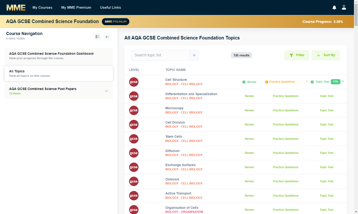 Here you can see all the topics on this course and you can search for specific topics with the search bar.