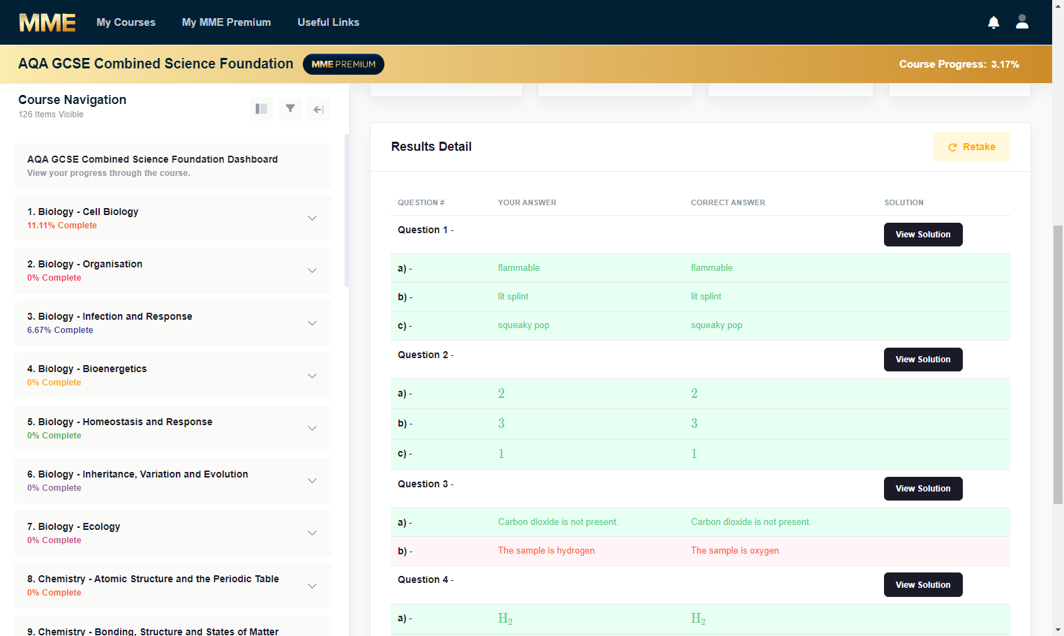 If you scroll down, you can see an overview of your answers.
